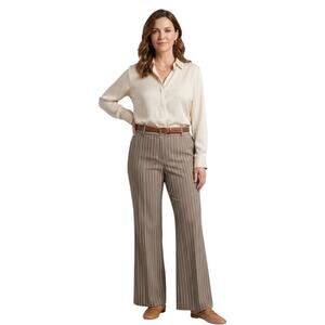 Karen Kane Lifestyle Striped Wide Leg Trousers Size 16 Brown Neutral Pants